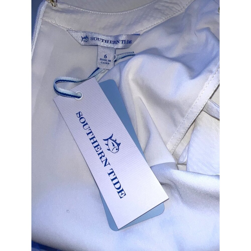 Southern Tide Dress Womens 6 White Nylon Blend Seersucker Belted Casual NWT - Picture 5 of 9